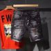 Herrenbekleidung Distressed Patchwork Denim Shorts – Graffiti Paint & Splatter Design, Streetwear Casual Shorts für Teenager und Jugendliche (Schwarz-Grau, 28-36)_voghion.com