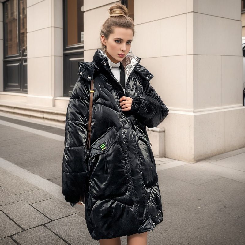 Daunenjacke für Damen, lang, locker, Wintermantel, baumwollgefüttert_voghion.com