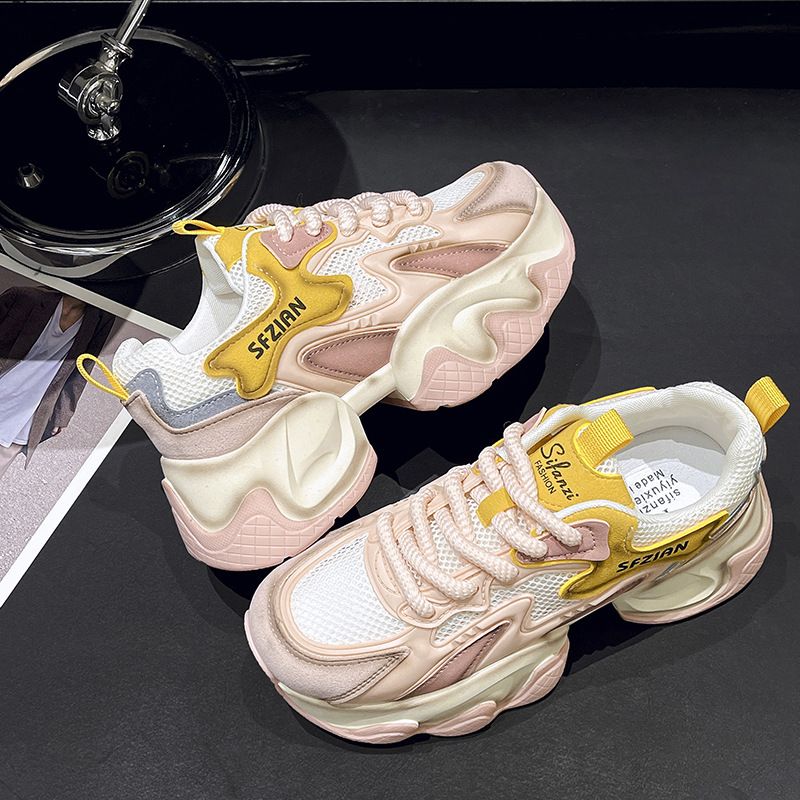 Shit stepping dad shoes for women 2024 spring and summer new thick soled height enhancing breathable mesh casual versatile sports shoes_voghion.com