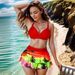 Women's Clothing Sexy Split High Waist Ruffled Printed Bikini Swimsuit Ladies Bikini_voghion.com