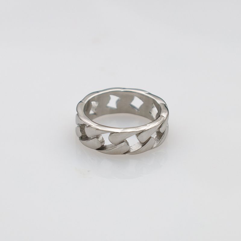 Anello cavo in acciaio al titanio con catena cubana di tendenza hip hop, stile Fashion Ins_voghion.com