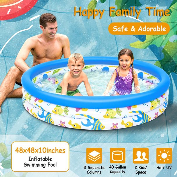 48x10' Inflatable Swimming Pool Blow Up Family Pool For 2 Kids Foldable Swim Ball Pool Center W/ 3 Velvets Water Drain Plug For Indoor Backyard Beach_voghion.com