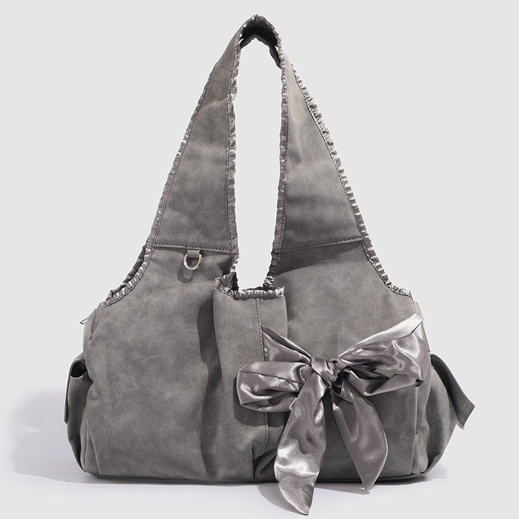 Borsa a tracolla grande e capiente con decorazione a fiocco da strada, design coreano, 2025, autunno/inverno._voghion.com