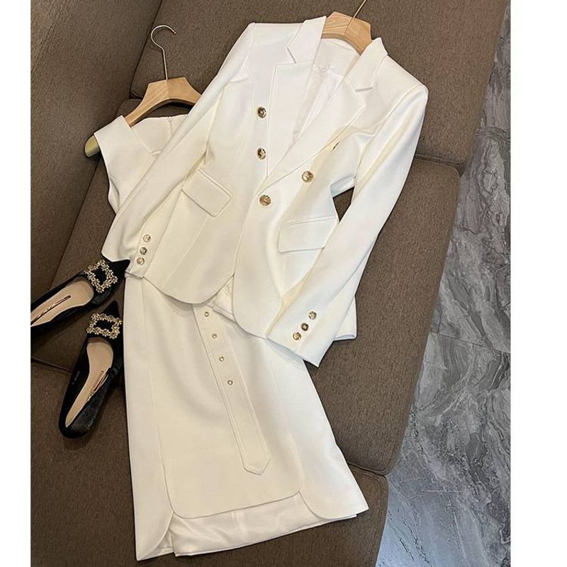 Formal Occasions, Stylish, Fashionable, Korean, Mature, Elegant, Ladylike, High End White Suit Jacket For Women_voghion.com