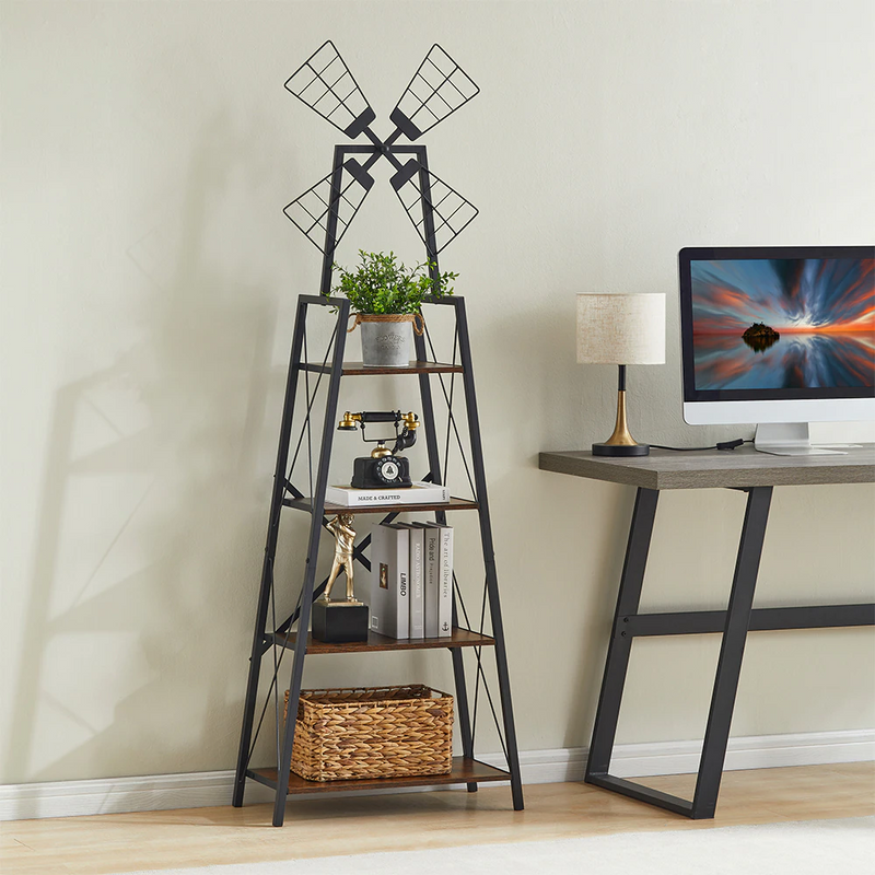 4-Tier Bookshelf,Display Storage Shelves With Metal Frame,Bookcase Organizer With Windmill For Living Room,Home Office_voghion.com