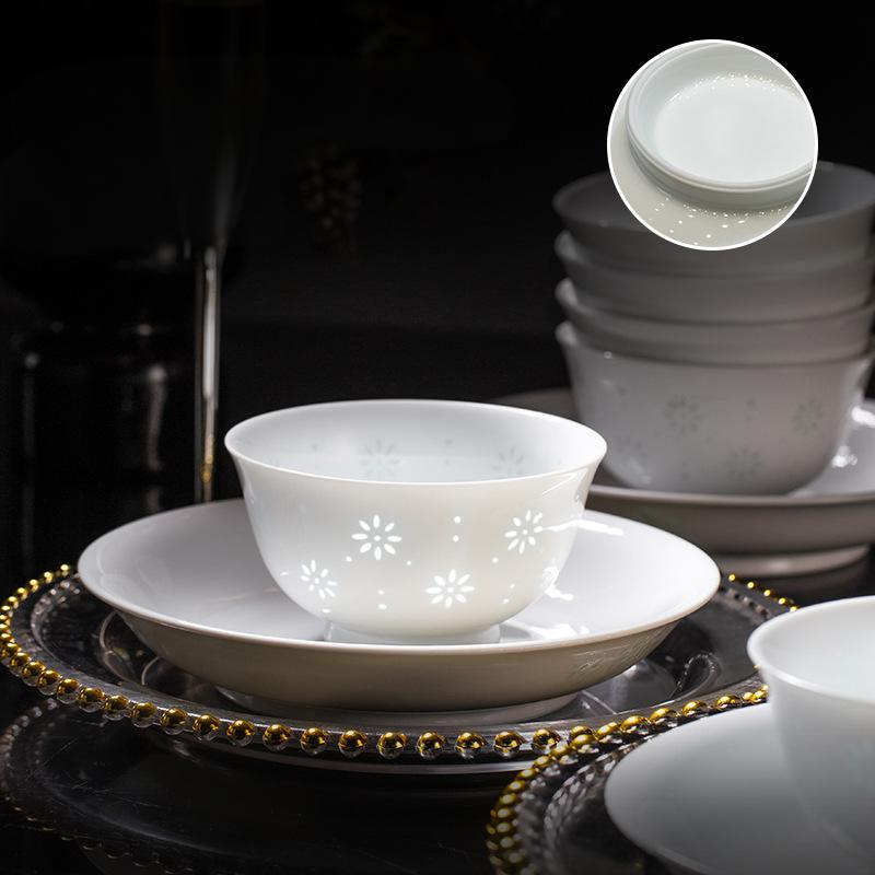 Pure White Porcelain Dinnerware Set Premium Translucent Bone China 10 Piece Round Bowl Plate Set_voghion.com