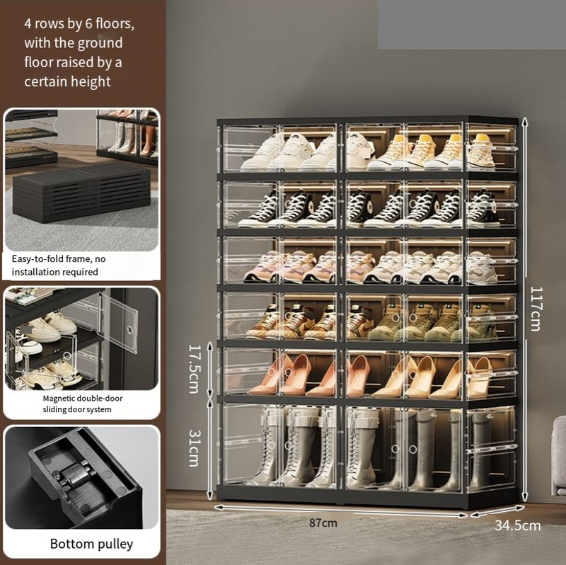 ​Foldable Shoe Organizer No Assembly Required Pull To Open Multi-Layer Large Capacity Shoe Storage Box Plastic Transparent Design_voghion.com