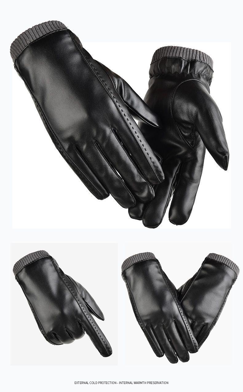 Autumn And Winter Warm PU Leather Gloves, Men's Outdoor Cycling Touch Screen Gloves, Fleece Water-resistant Cycling Cold-proof Gloves_voghion.com