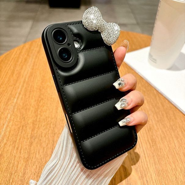 Luxury-simplified Three-dimensional Diamond Bow Tie Is Suitable For Apple 16promax Down Jacket Phone Case 15/14/13. Simple Design._voghion.com