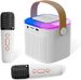 Hordozható karaokegép 2 vezeték nélküli mikrofonnal, mini karaokegép LED lámpákkal, Bluetooth hangszóró gyerekeknek, felnőttek születésnapi partijához_voghion.com