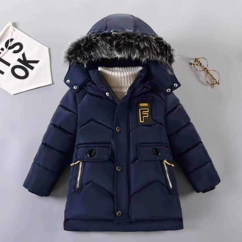 Mother & Kids 2024 New Winter Cotton-Padded Jacket For Boys In Long Medium And Small Children Thickened With Large Wool Collar Cotton-Padded Jacket_voghion.com