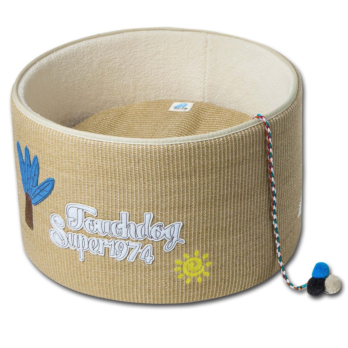 Touchcat 'Claw-ver Nest' Rounded Scratching Cat Bed w/ Teaser Toy_voghion.com