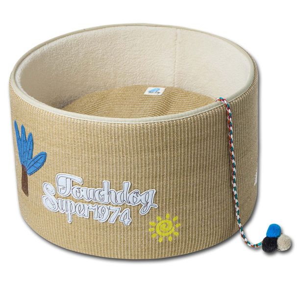 Touchcat 'Claw-ver Nest' Rounded Scratching Cat Bed w/ Teaser Toy_voghion.com
