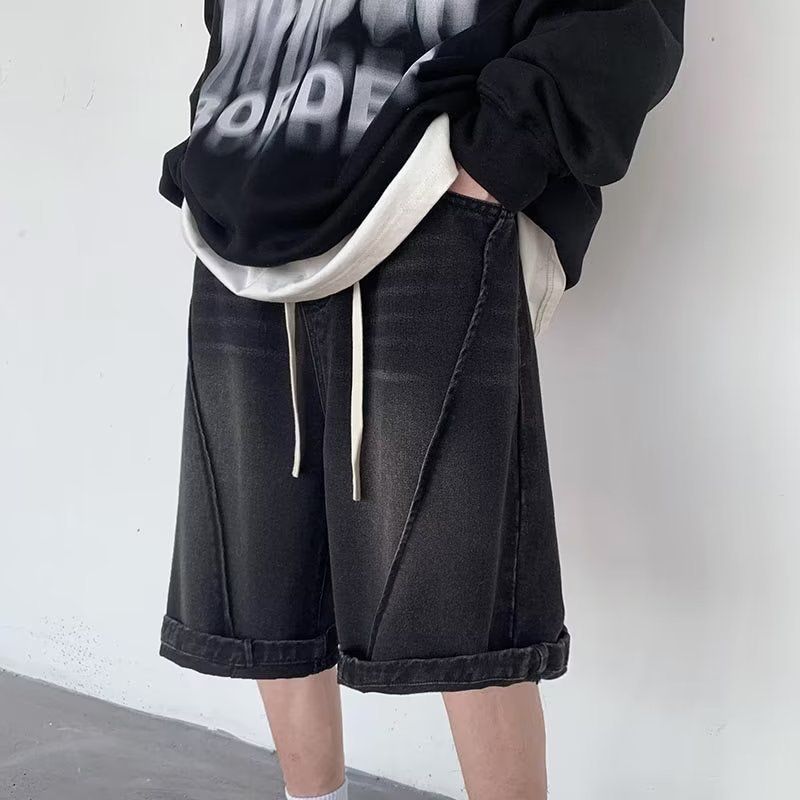 Washed and distressed denim shorts men's summer 2023 new American retro handsome pants straight loose shorts_voghion.com