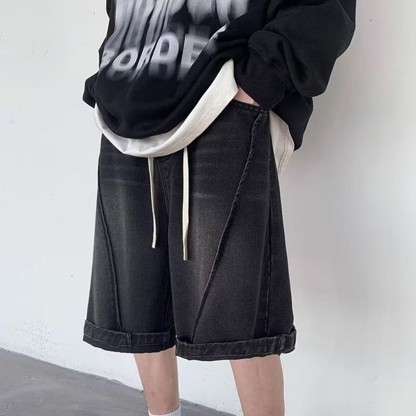 Washed and distressed denim shorts men's summer 2023 new American retro handsome pants straight loose shorts_voghion.com