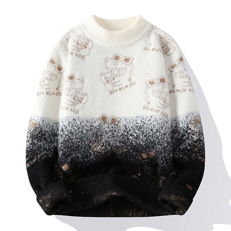 Modischer Winterpullover für Herren mit Multi-Muster-Design, Kunstnerz-Fellmaterial, Halbrollkragen, verdickt für mehr Wärme, lässig und vielseitig_voghion.com