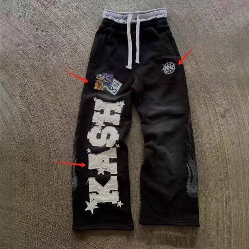 Men's Clothing Applique Embroidery Casual Trousers Men And Women Personality Street Tie Casual Trousers_voghion.com
