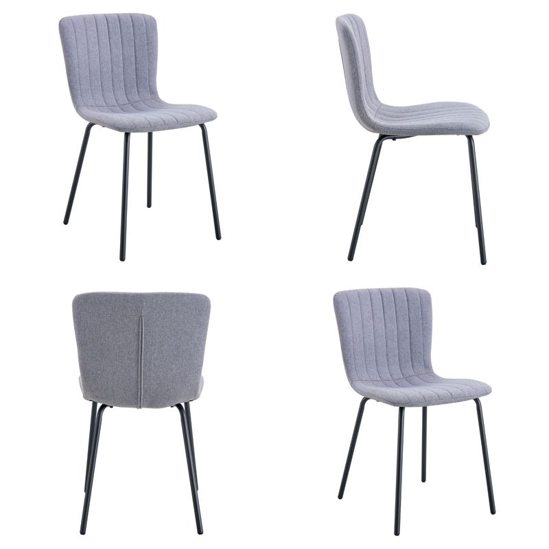 Set Of 4 Modern Dining Chairs, Linen Upholstery With Ergonomic Curved Backrest, Vertical Stitching, Sturdy Metal Legs With Non-Slip Footpads,Grey_voghion.com
