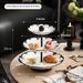 Embossed Ceramic Tiered Serving Tray – Elegant 3-Layer Dessert Stand For Afternoon Tea & Party Snacks (White/Gold Accents)_voghion.com