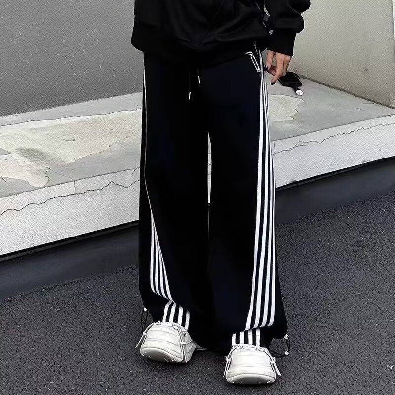 Pantaloni larghi bianchi drappeggiati Harajuku di alta qualità, primavera e autunno, nuovi, vita alta, snellenti, versatili, casual, a gamba dritta_voghion.com