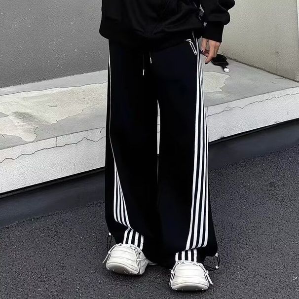 Pantaloni larghi bianchi drappeggiati Harajuku di alta qualità, primavera e autunno, nuovi, vita alta, snellenti, versatili, casual, a gamba dritta_voghion.com