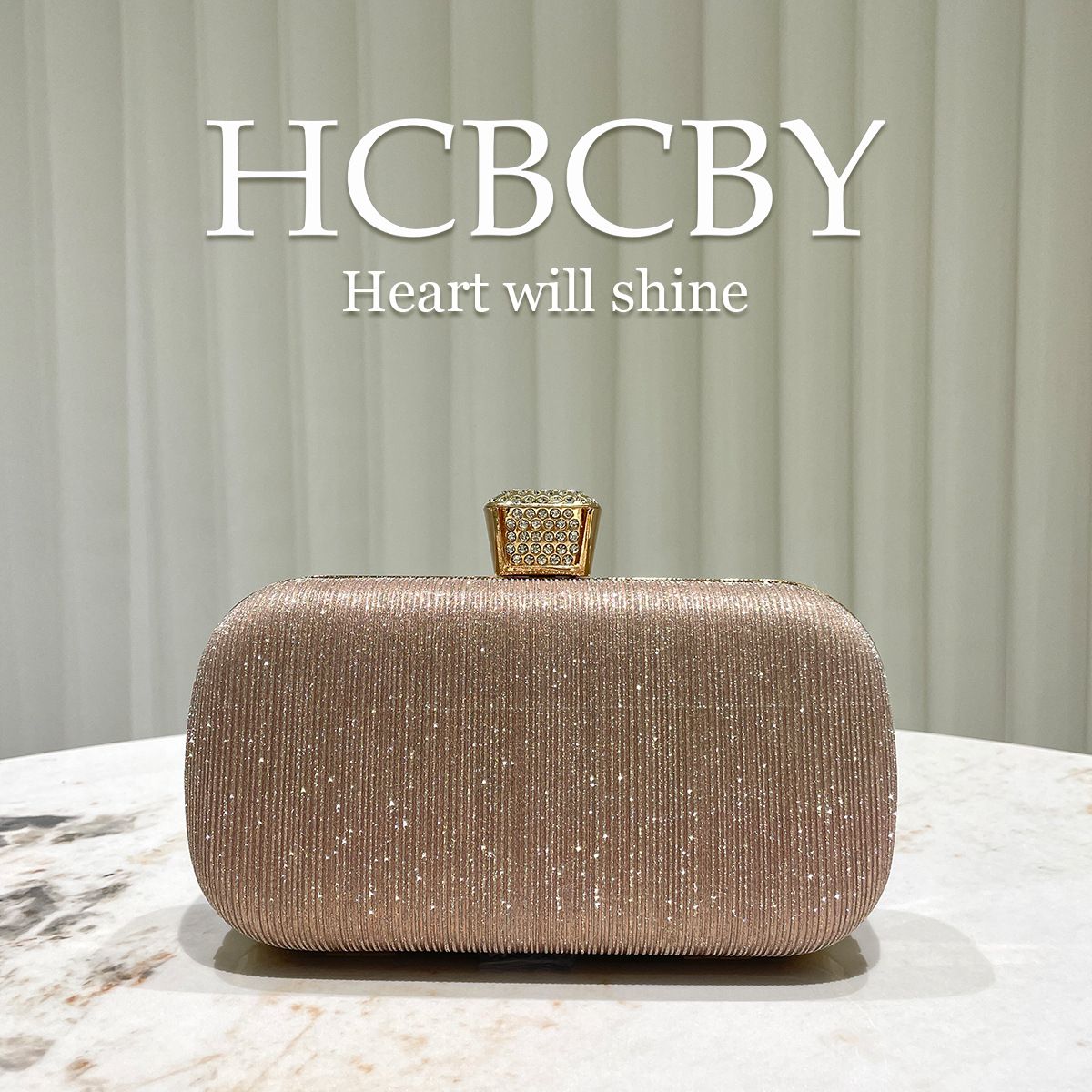 Borsa a mano piccola di lusso lucida color oro champagne, splendida borsa da sera da donna, elegante borsa da sera alla moda e di temperamento_voghion.com