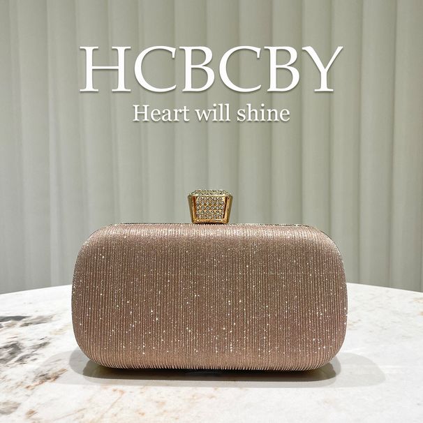 Borsa a mano piccola di lusso lucida color oro champagne, splendida borsa da sera da donna, elegante borsa da sera alla moda e di temperamento_voghion.com