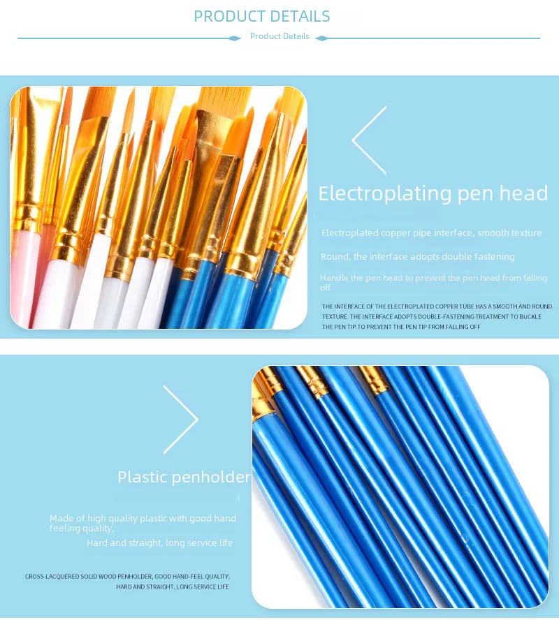 New plastic rod 10 blue oil brush set painting watercolor hand-painted art brush oil brush set_voghion.com