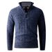 Maglione da uomo in maglia con cerniera a un quarto – Pullover termico invernale con collo alto e cuciture testurizzate (L-3XL, vestibilità slim, finitura lavata, grigio/blu navy intenso)_voghion.com