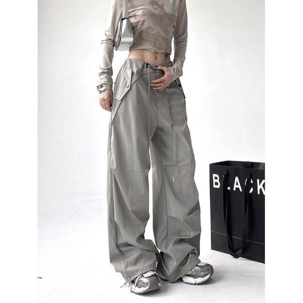 Novos macacões femininos verão estilo americano solto yuppie esfregando calças esportivas compridas_voghion.com