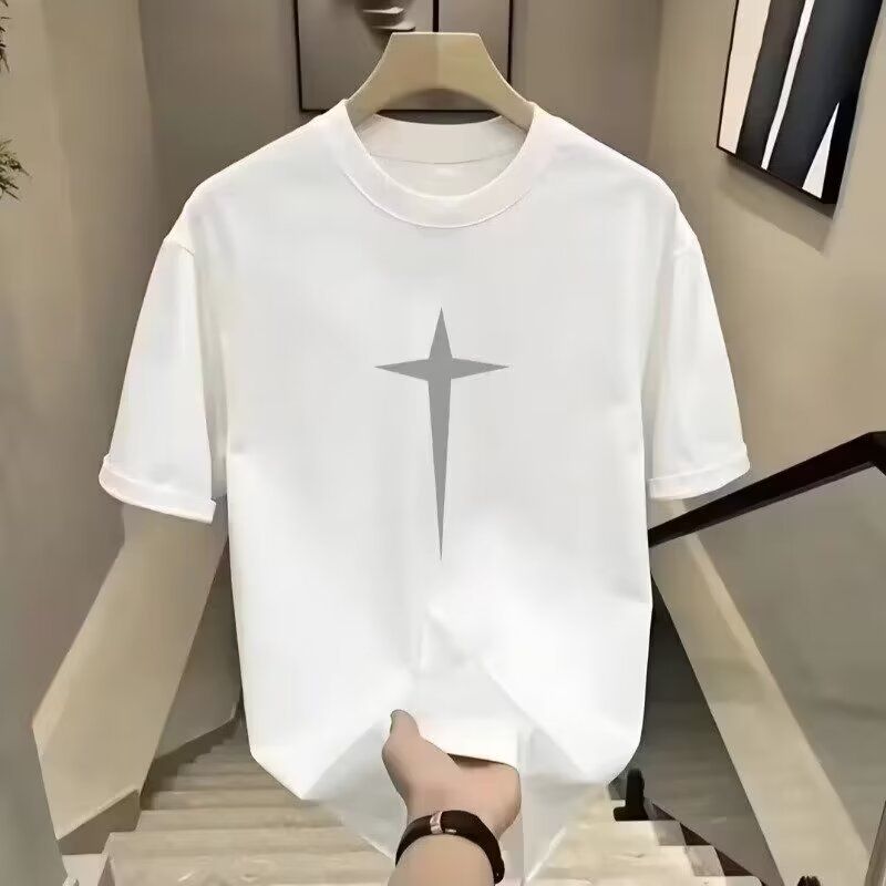 Erkek Kısa Kollu Yazlık Yeni Tişört, Yüksek Kaliteli Saf Pamuk, Slim Fit, Yakışıklı ve Rahat, Basit Baskılı Üst Giyim_voghion.com