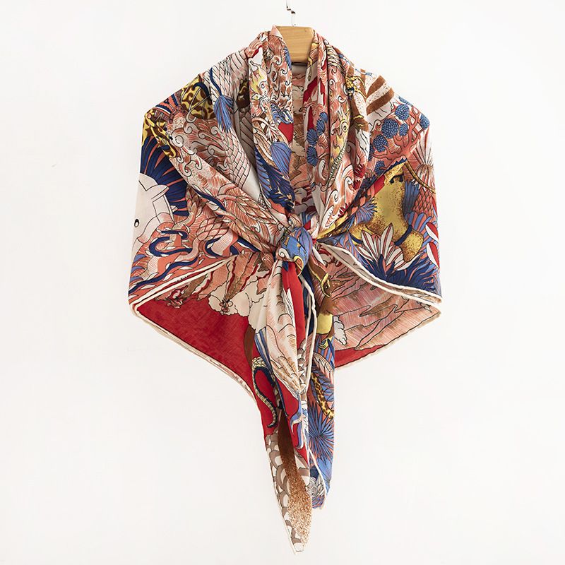 Pañuelos de seda de lujo y temperamento noble, pelo de seda koi, estilo retro, sección delgada, bufanda de seda de imitación que combina con todo, bufanda cuadrada_voghion.com