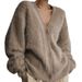 Women's Clothing Autumn And Winter Mink V Neck Knitted Sweater For Women New Loose Solid Color Cardigan Female Coat_voghion.com