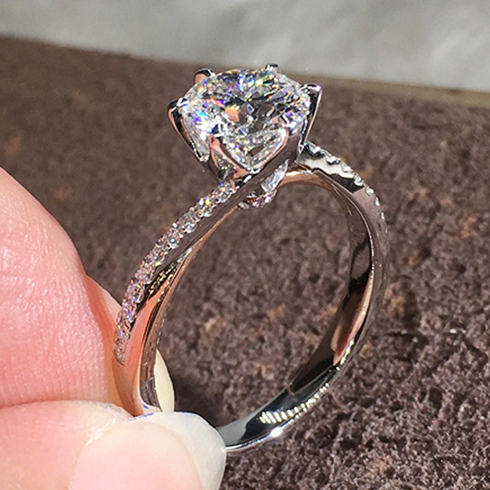 Anel de zircônia floco de neve com braço torcido, clássico e elegante, de seis garras, da Cao Shi, acessório de casamento para mulheres_voghion.com