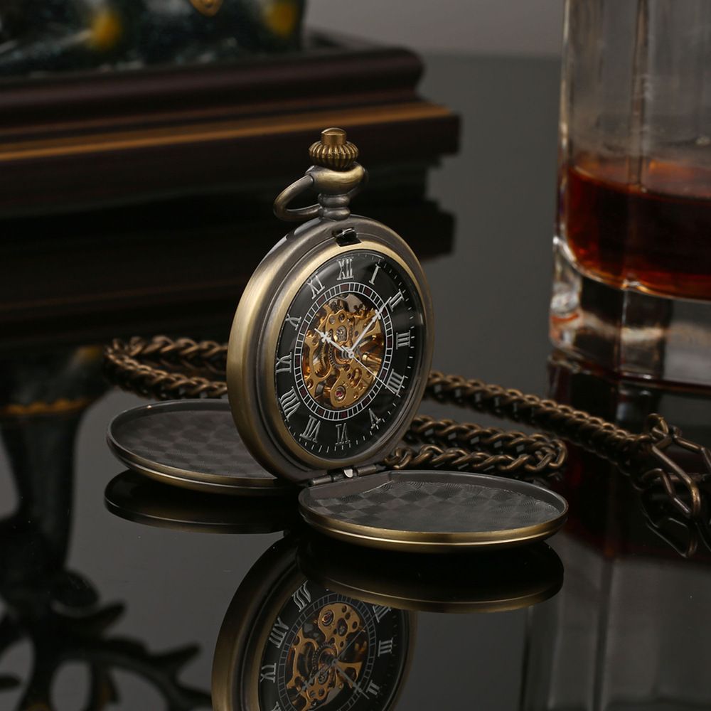 Orologio da tasca meccanico con doppia apertura e luce su due lati, orologio meccanico retrò non automatico, orologio meccanico manuale con pendente disponibile_voghion.com