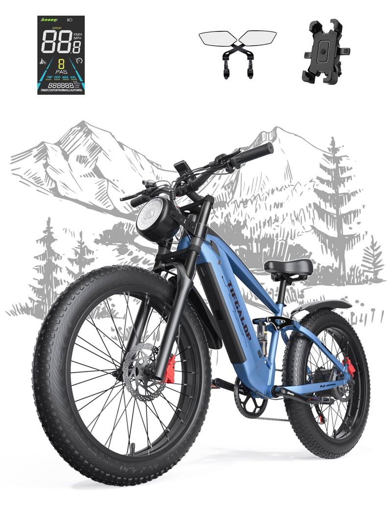 Tifgalop ES28-BL 1000W Bicicleta electrica 48V 18AH Baterie 26*4.0Inch Fat Tire Bicicleta electrica, viteza 52KM/H, kilometraj 90KM, FRÂNE HIDRAULICE DUBLE DISC_voghion.com