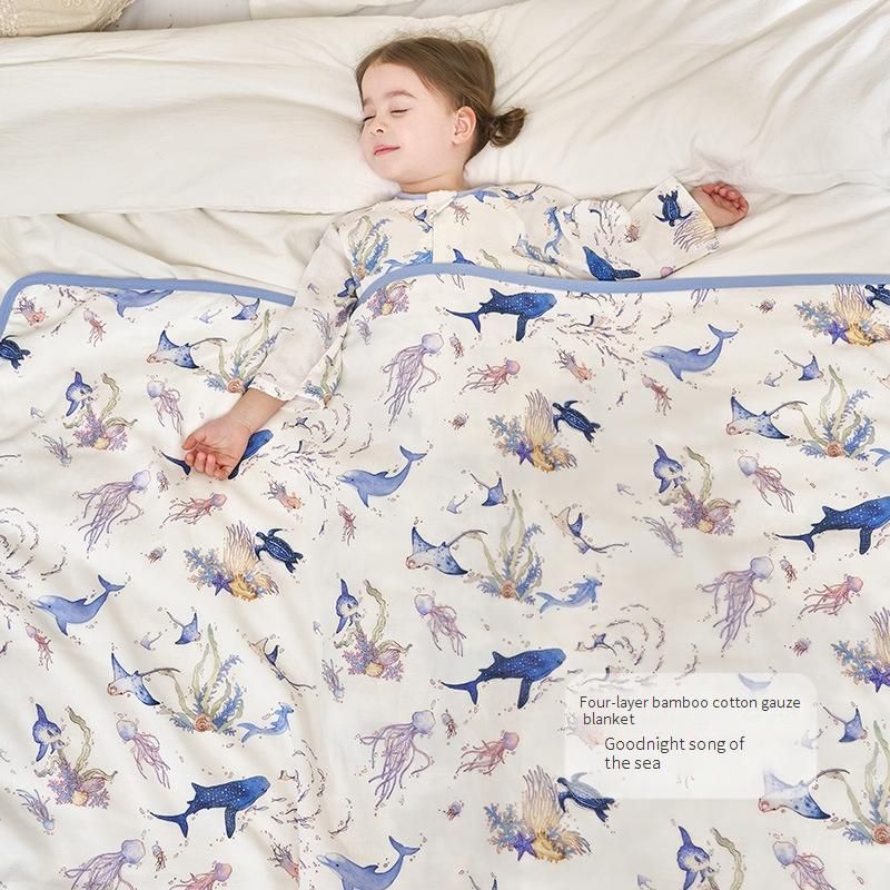 Babybeddengoed Nieuwe vierlaagse bamboe katoenen gaas hoes deken Kinderbadhanddoek Universeel voor alle seizoenen Baby één deken Multifunctioneel_voghion.com
