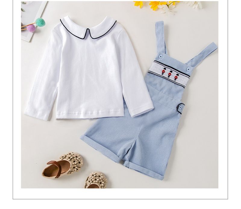 Mamm & Kanner Jongenkostüm am britesche Stil Ee Joer aalt Kleed Kanner Laangärmlech Strickpullover Gestickte Overalls Zweedeel Kostüm_voghion.com