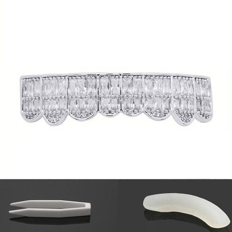 Dental Drs T Shaped Zircon Jewelry Accsori Eight Rectangular Zircons Funny Personality Men's European Hip Hop_voghion.com