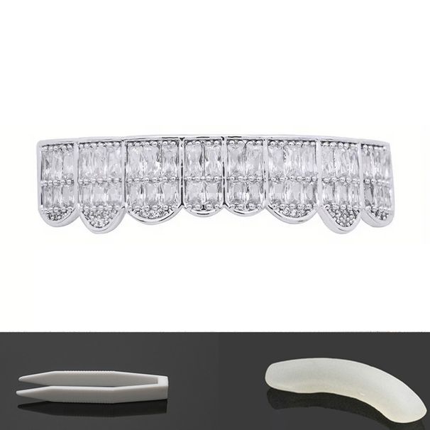 Dental Drs T Shaped Zircon Jewelry Accsori Eight Rectangular Zircons Funny Personality Men's European Hip Hop_voghion.com