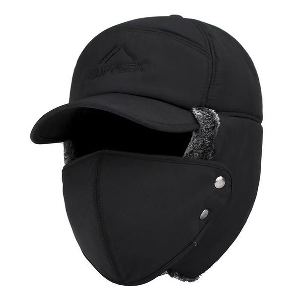 Cappello invernale da uomo Lei Feng con fodera in pile, spesso, antivento, caldo, con maschera protettiva per il viso, cappello da ciclista staccabile_voghion.com