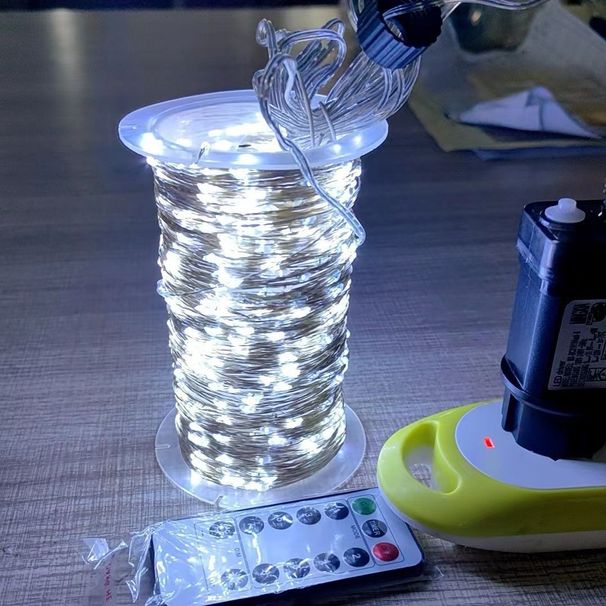 Luci natalizie con telecomando - Luci a LED in rame con filo verde e lampadine stellate, per decorazioni natalizie per interni ed esterni_voghion.com