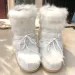 better Quality Shoes 2024 New Winter Fur Snow Women Ski Fluffy Hairy Lace Up Middle Calf Platform Flat With White Cotton Boots_voghion.com