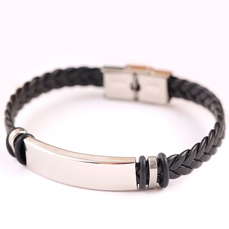 Bracciale da uomo in acciaio inossidabile con incisione in pelle di titanio intrecciata per eventi espositivi_voghion.com