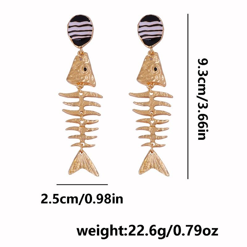 Retro Unique Design Sense Alloy Dripping Fish Bone Thorn Earrings Ocean Leisure Vacation Style_voghion.com