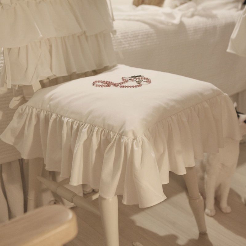 French Style All Seasons Cake Layer Backrest White Ins Ruffle Edge Seat Cushion Home Dining Chair Cover_voghion.com