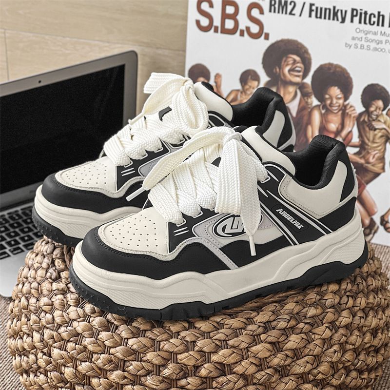 Gu Que pár egyedi tervezésű női fekete-fehér panda főutcai kenyér sokoldalú vastag talpú sport- és hétköznapi deszkacipő_voghion.com