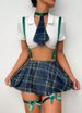 Neu Spaß Milch Seide Zwei-Stück Plaid Set Student Uniform Versuchung Sexy Pyjamas_voghion.com