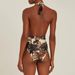 Women's Retro Print One-Piece Swimsuit - Deep V Halter Neck Design_voghion.com