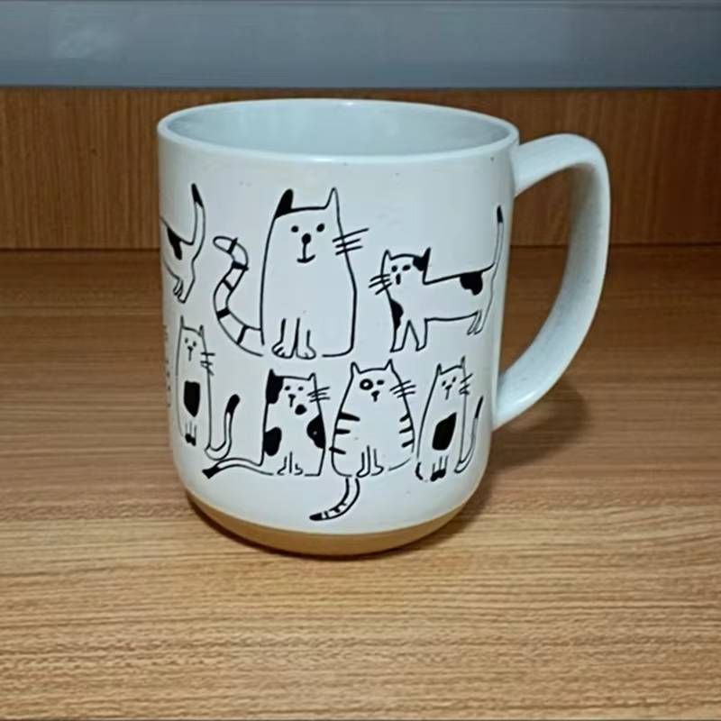 Hand-painted ceramic teacup cartoon cat large capacity coffee cup water cup home office kitchen bar creative gift_voghion.com